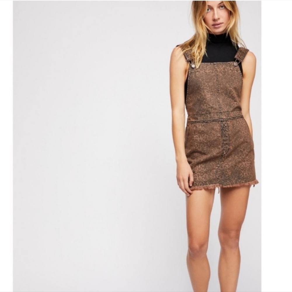 Free People womens size 4 animal print overall jumper distressed dress - Picture 2 of 9